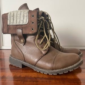 Brown combat boots